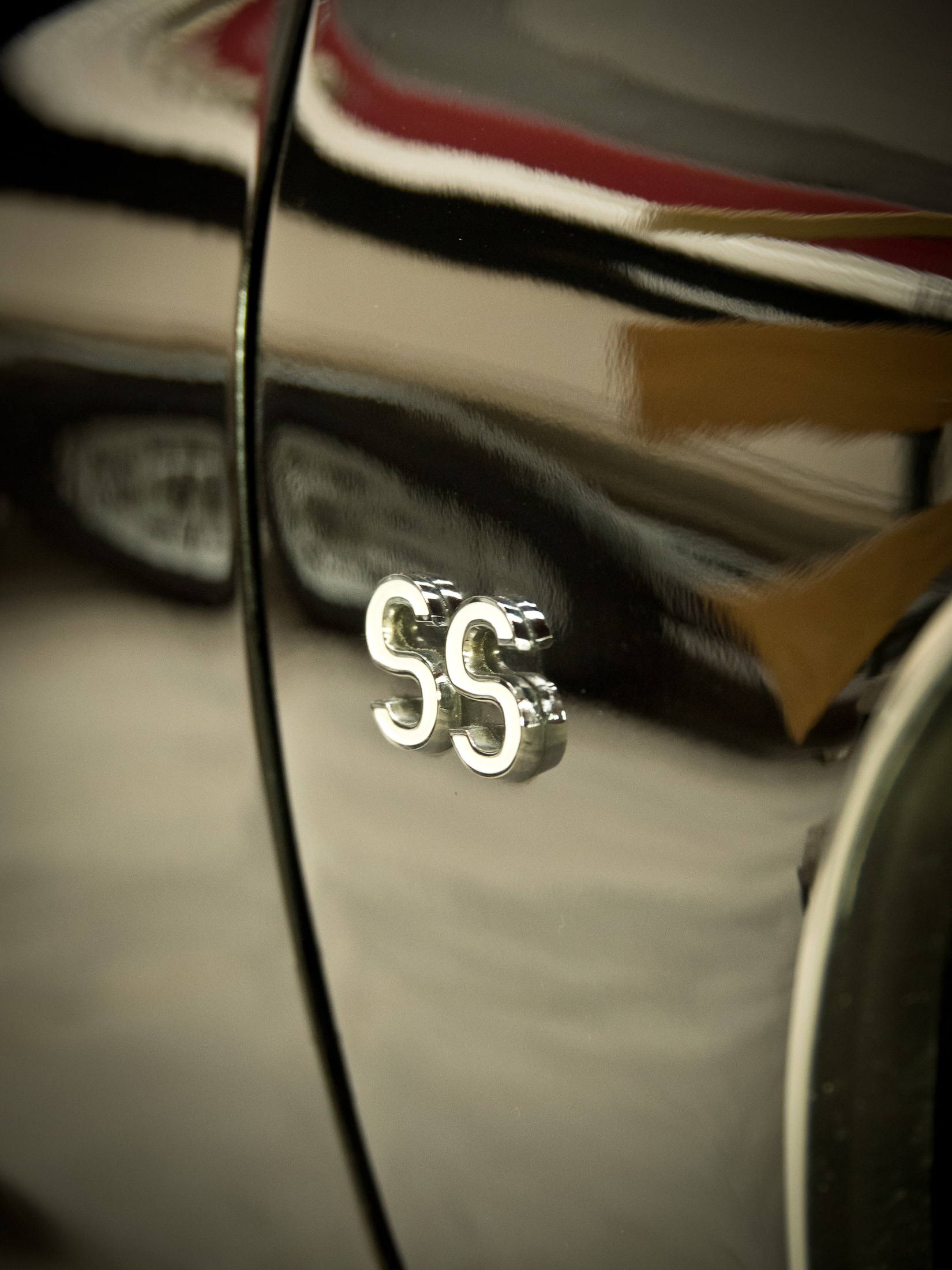 Front right guard and SS badge with paint reflections