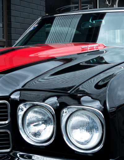 Front view showing Deep black and glossy red