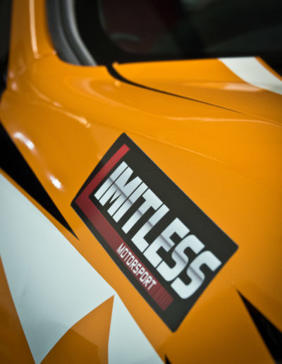 Closeup of limitless motor sport decal