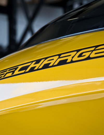 Close up view of the SuperCharged Emblem on the Jet Ski